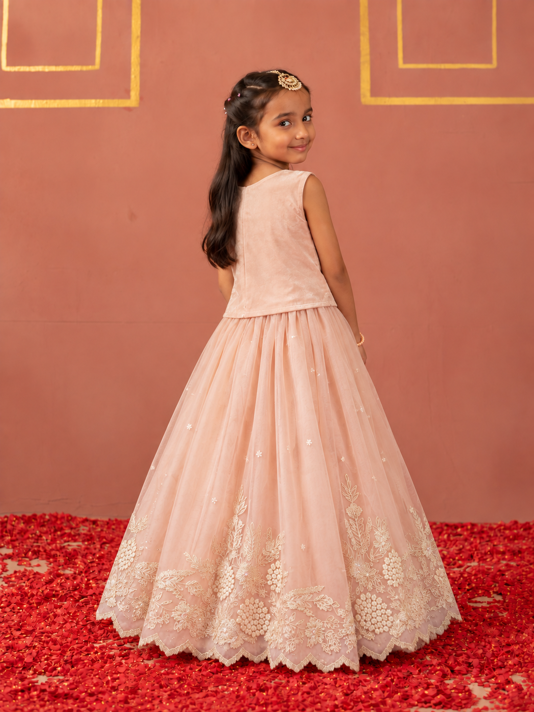 Pink organza gota Moti ghagara blouse