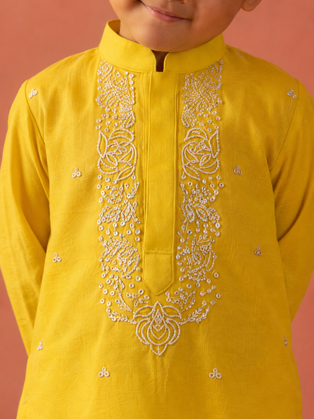 Yellow Moti Embroidered Kurta Pj