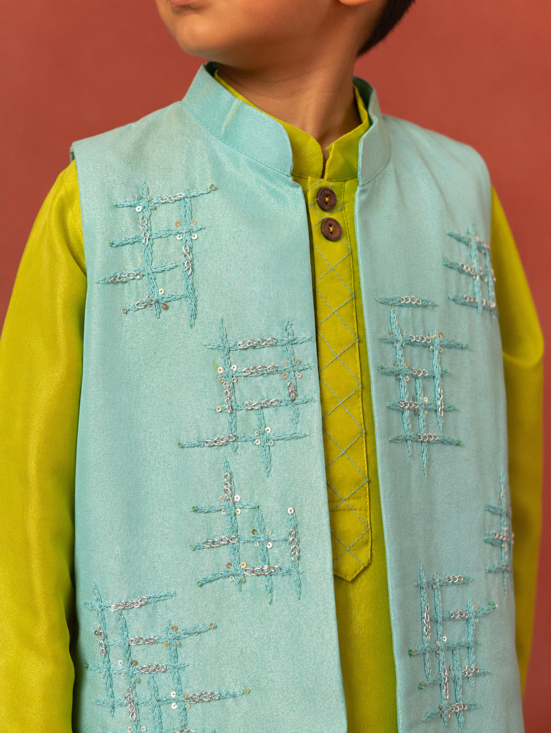 Lime and Sea green jacket Set