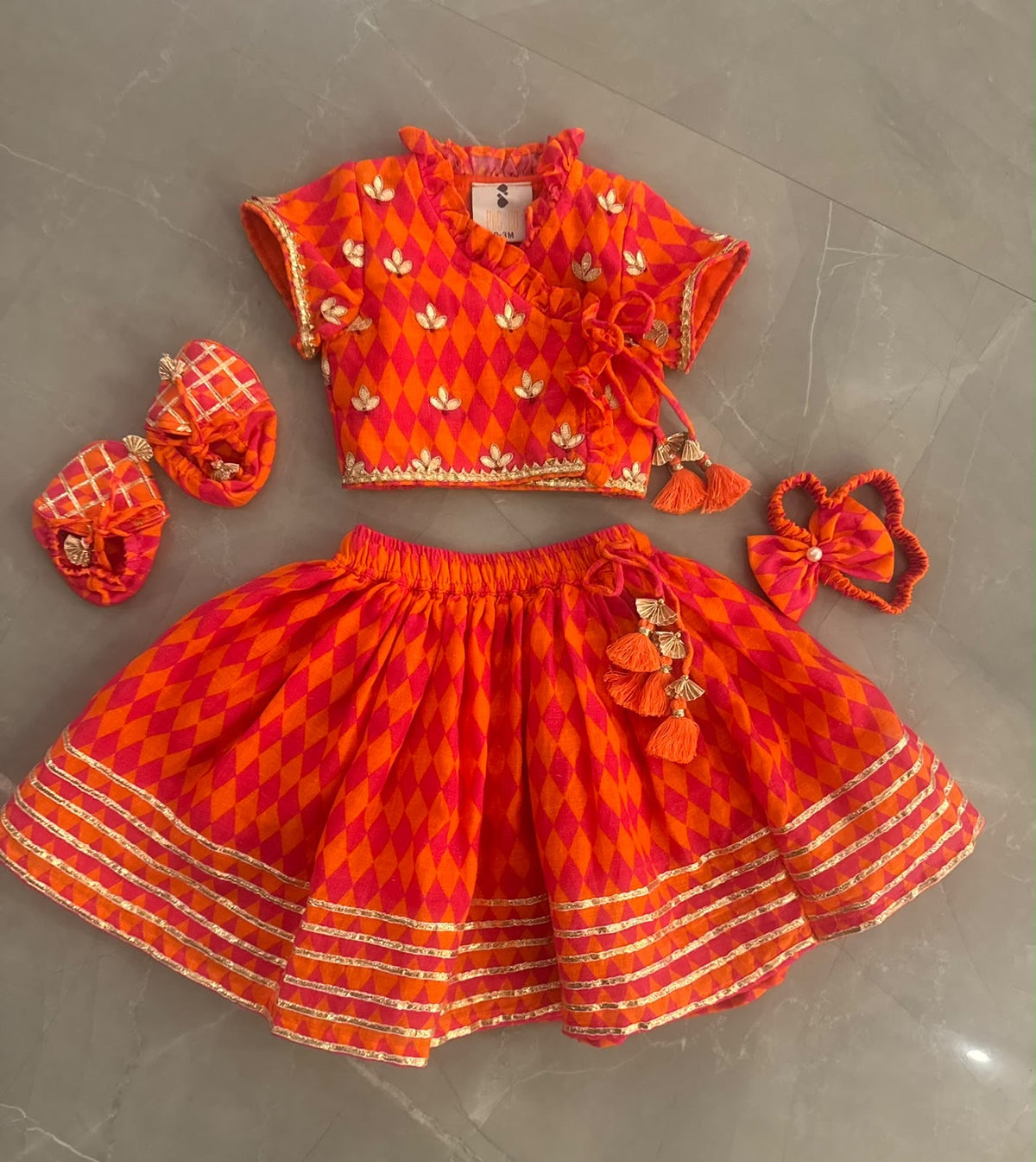 Orange Mul Lehenga Blouse Jamna