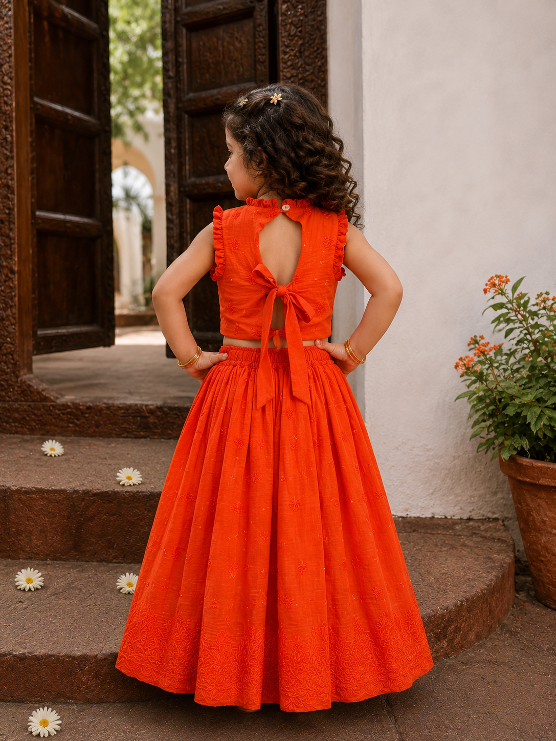 Orange Lakhnavi Lehenga