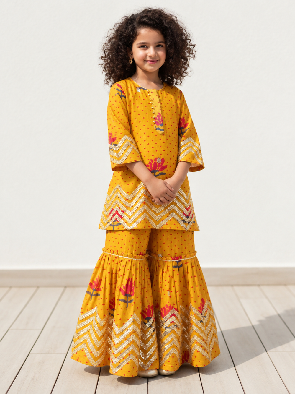 Yellow Lotus Sequins Kurta Sharara