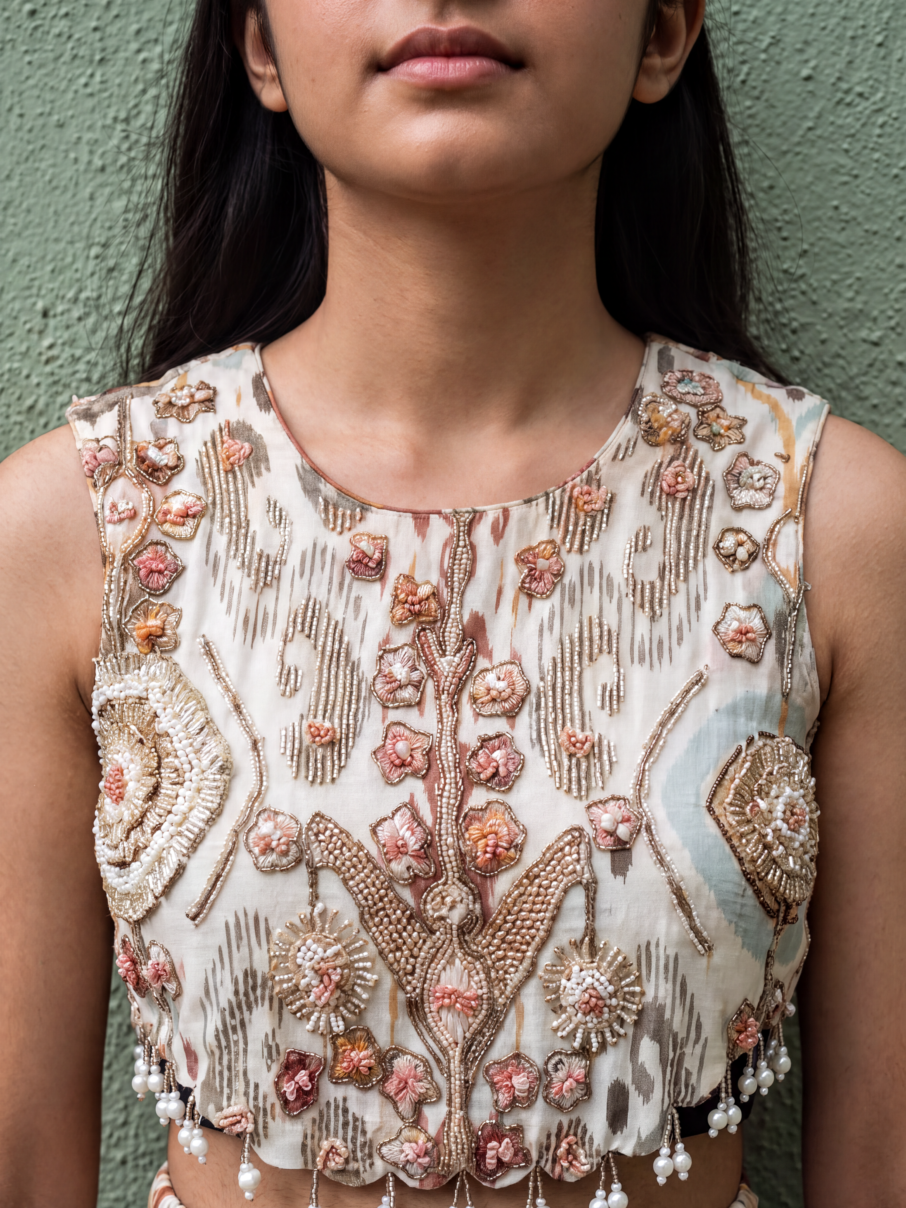 Ikat embroidered Lehenga