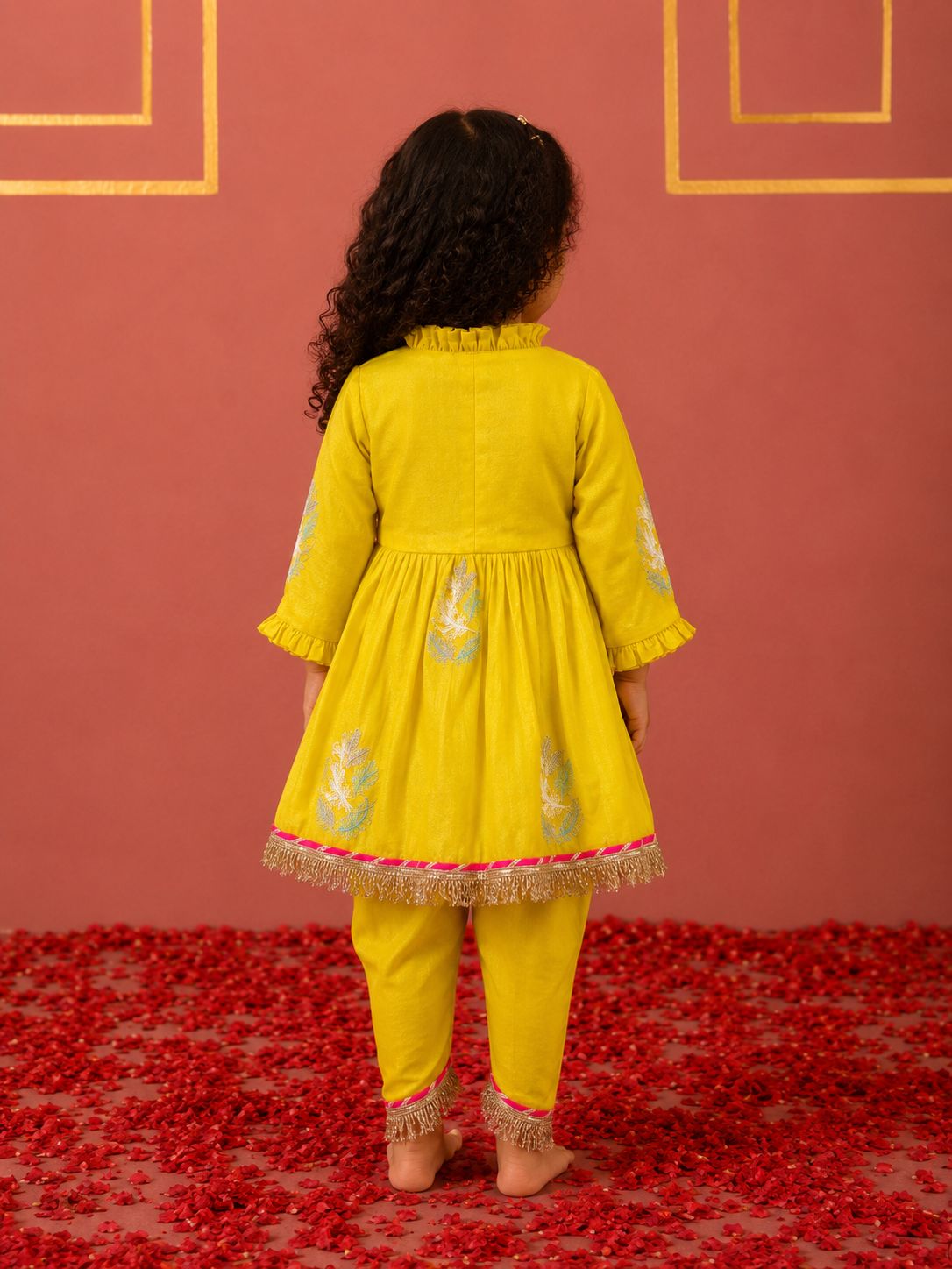 Yellow Mor Pankh Kurta and Dhoti Pants
