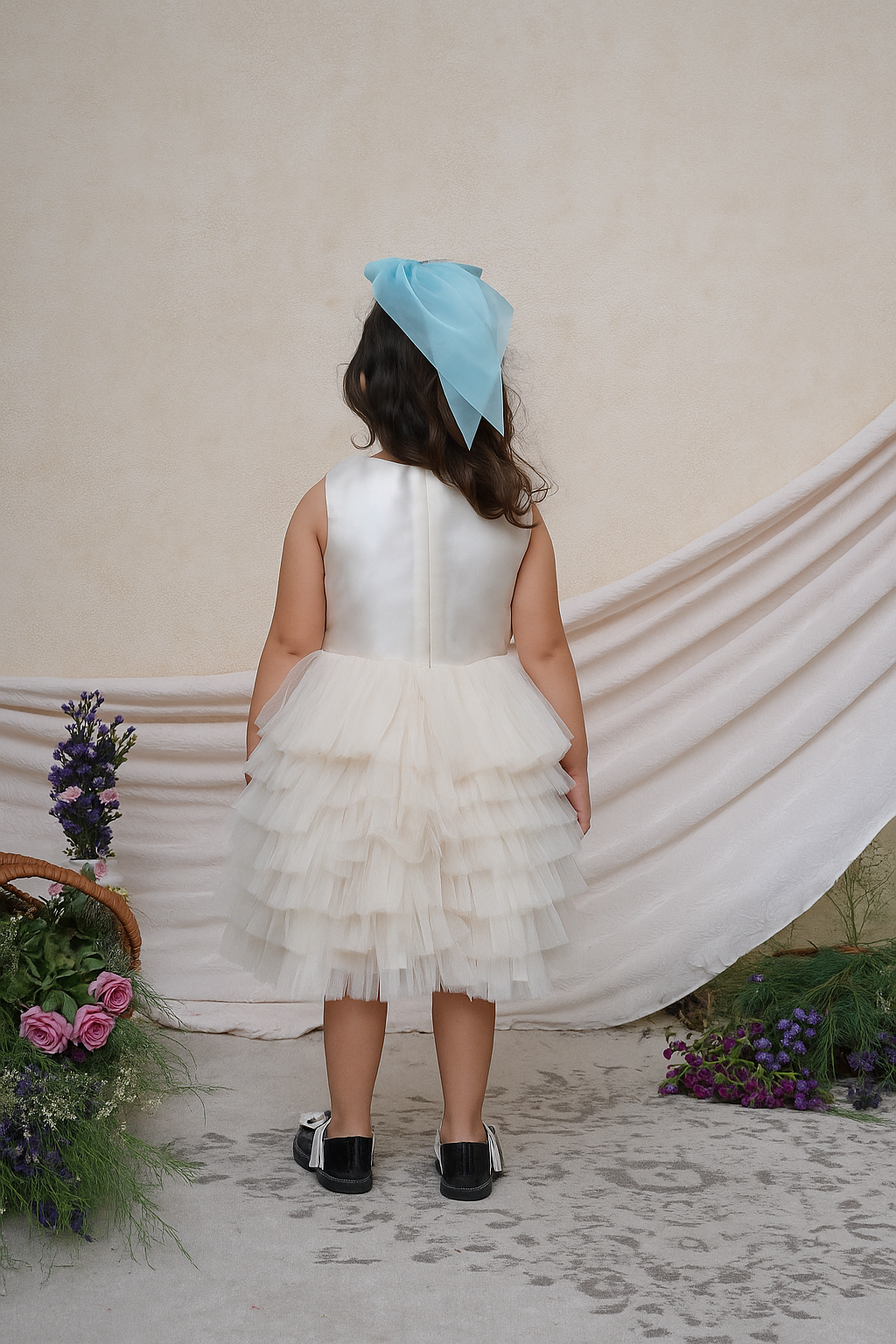 Hearts Embroidered Off White Net Dress