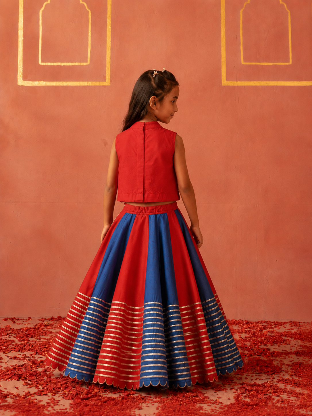 Blue & Red tassels Lehenga