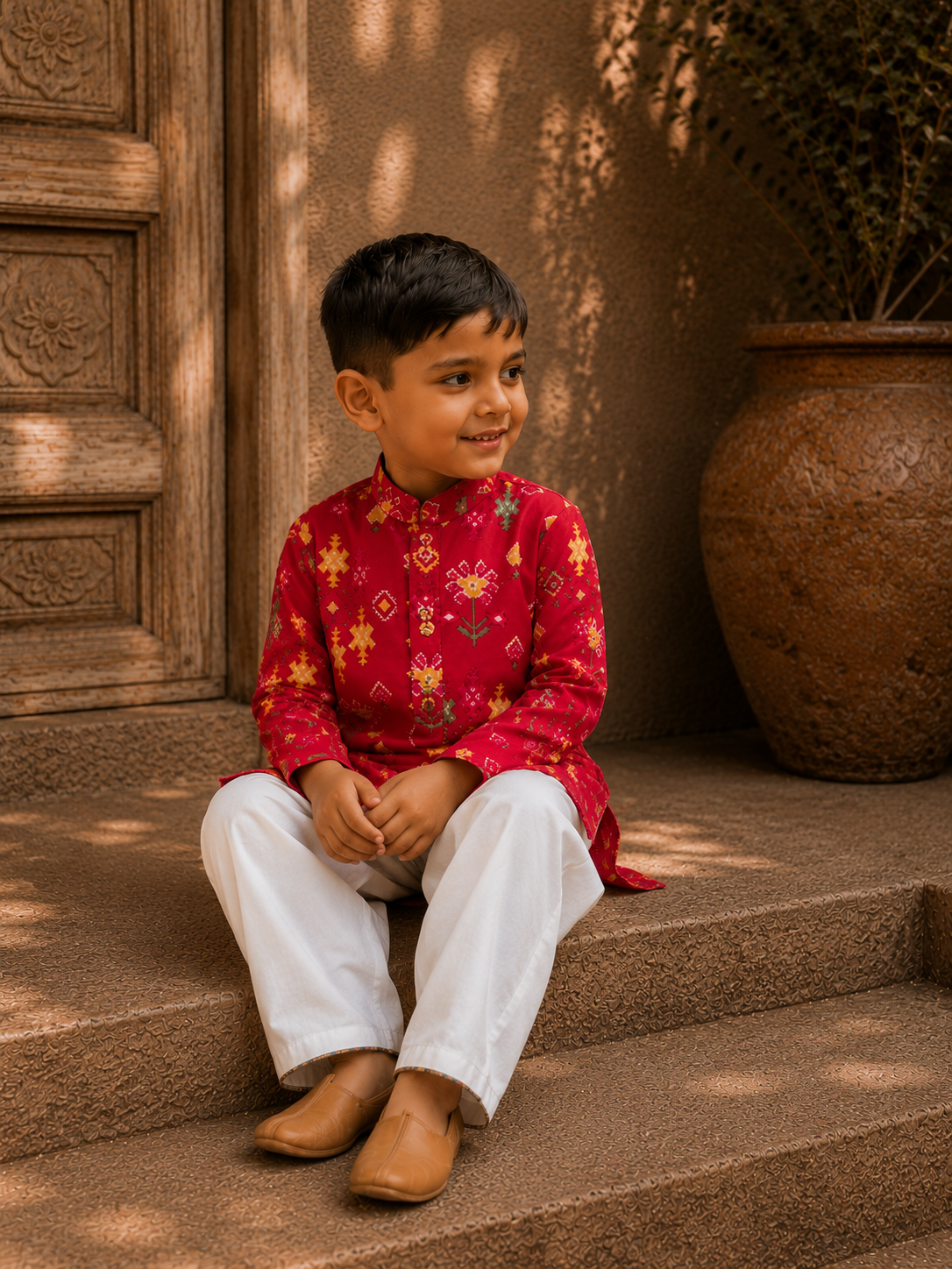 Red Printed Patola kurta pj