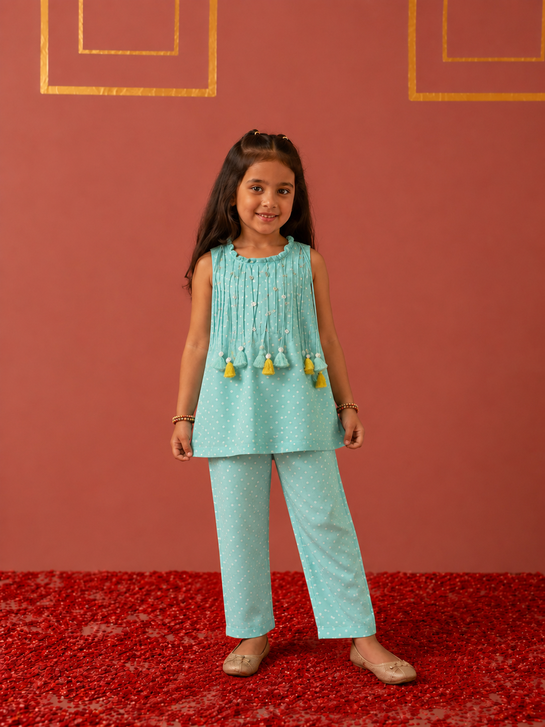 Mint Polka Tassels Tunic and Pants