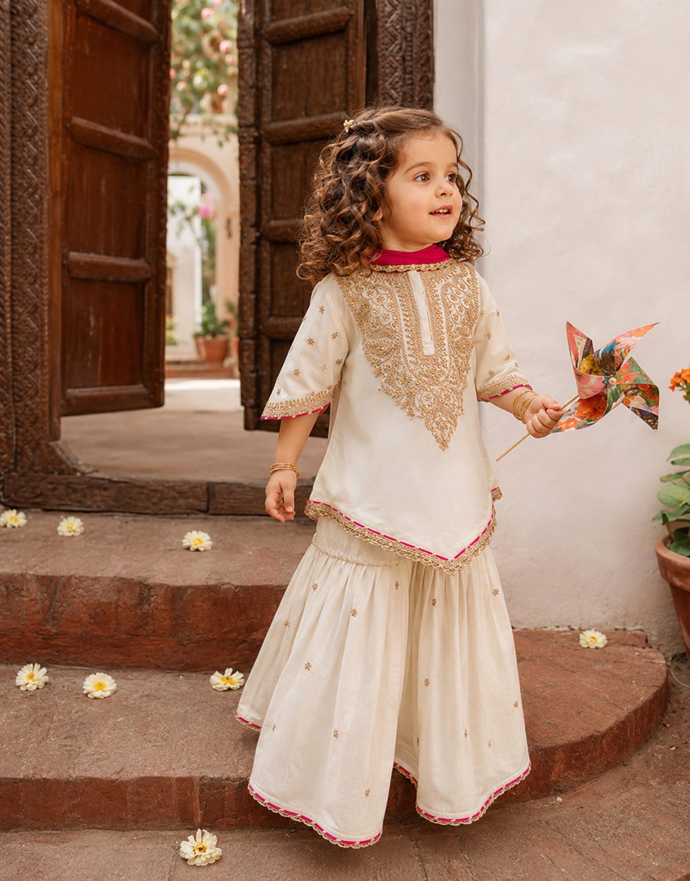 White Zari Kurta Set