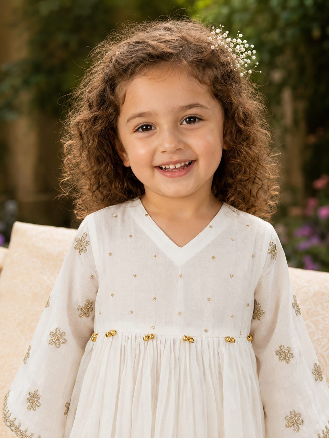 White embroidered peplum kurta pants and potli