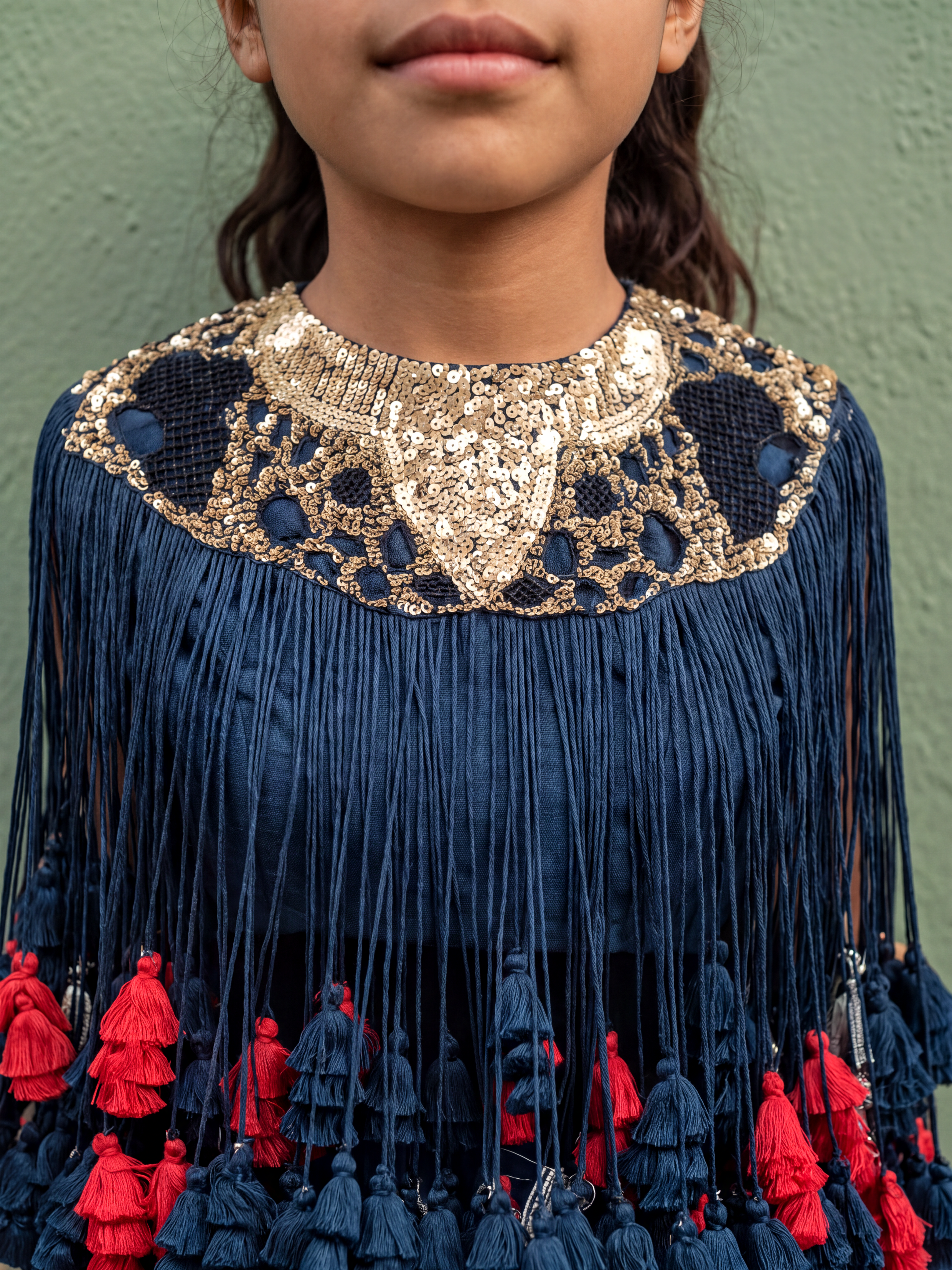 Blue Tassels Top and Drape Skirt