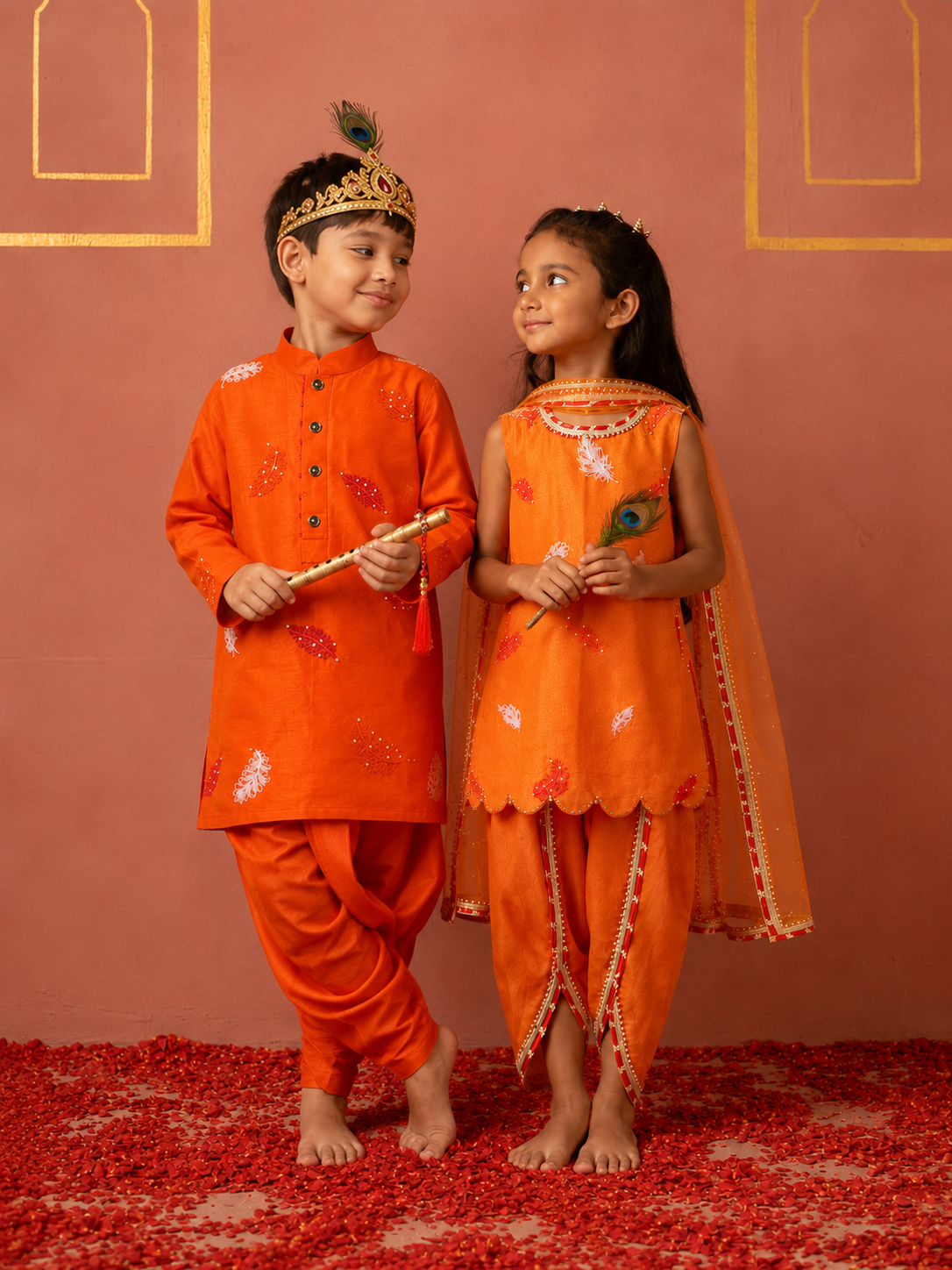 Orange Mor Pankh Dhoti Kurta