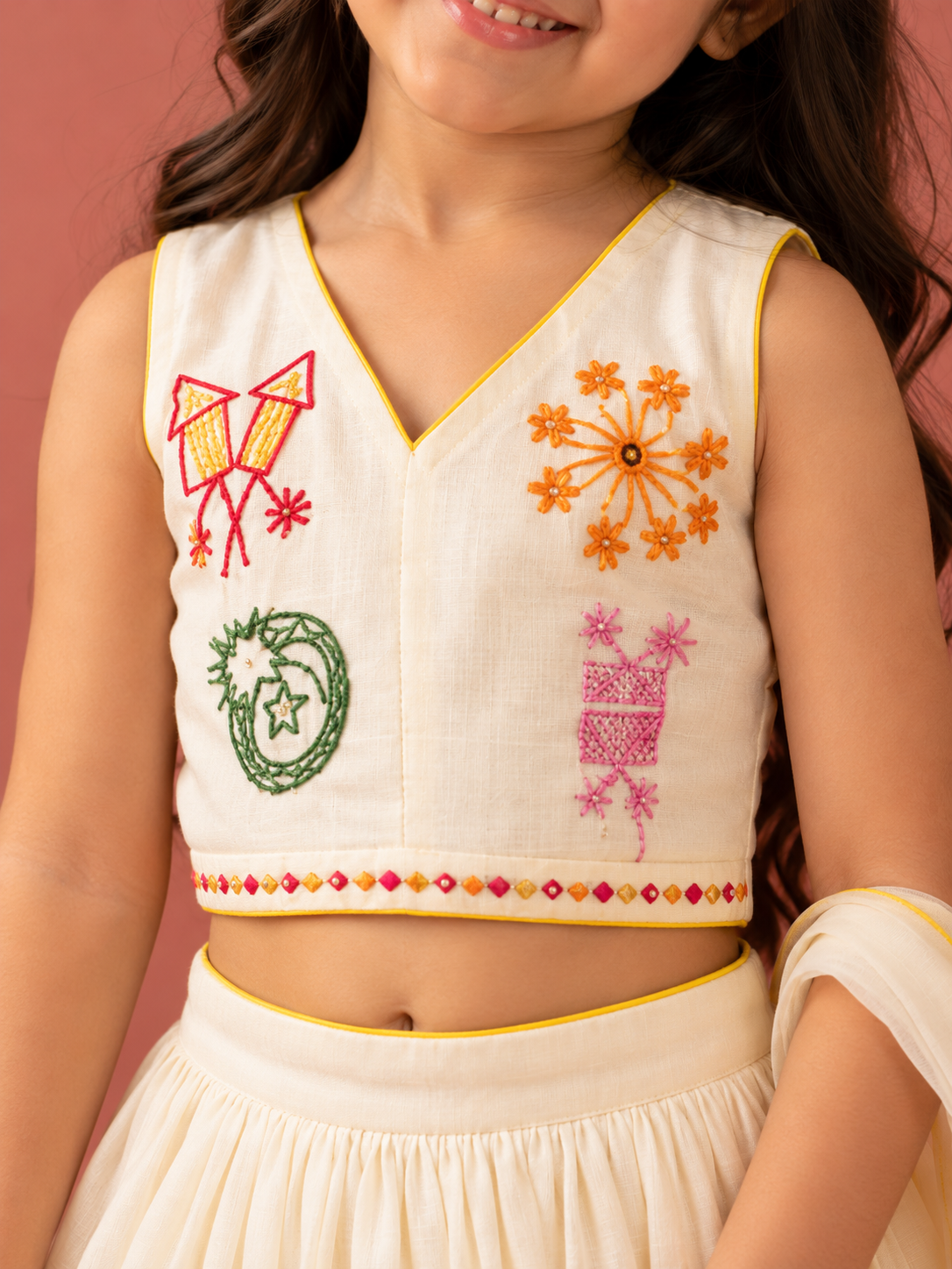 White Pataka lehenga