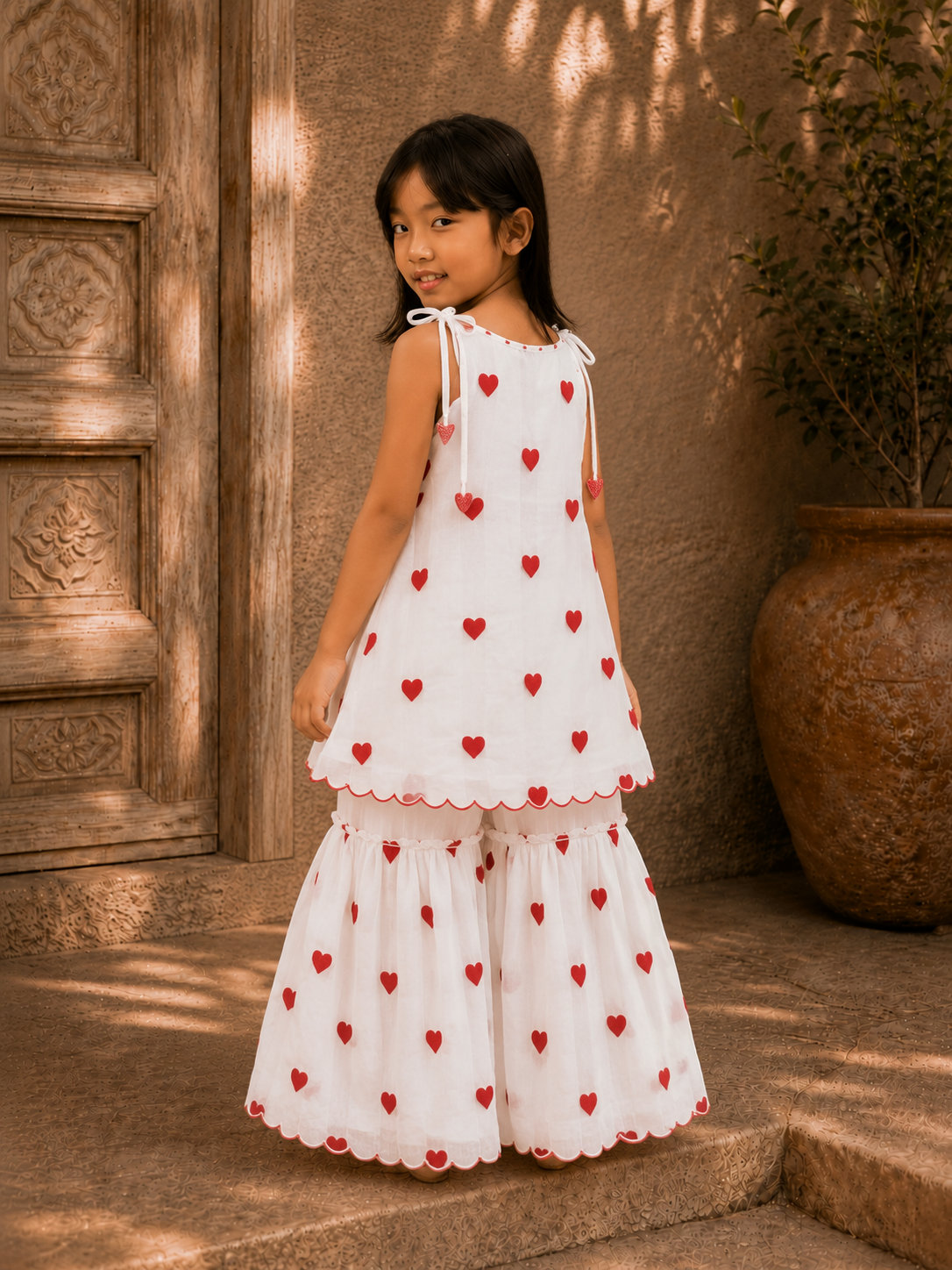 White Hearts Kurta Sharara