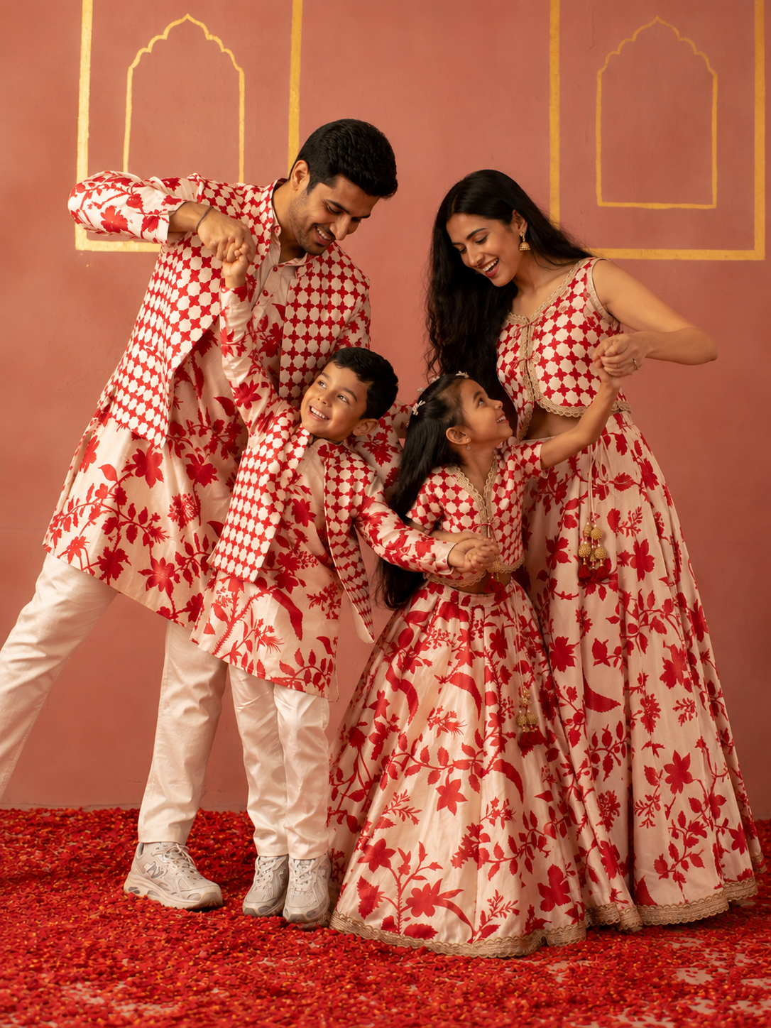 Red Floral Top and Ghaghra
