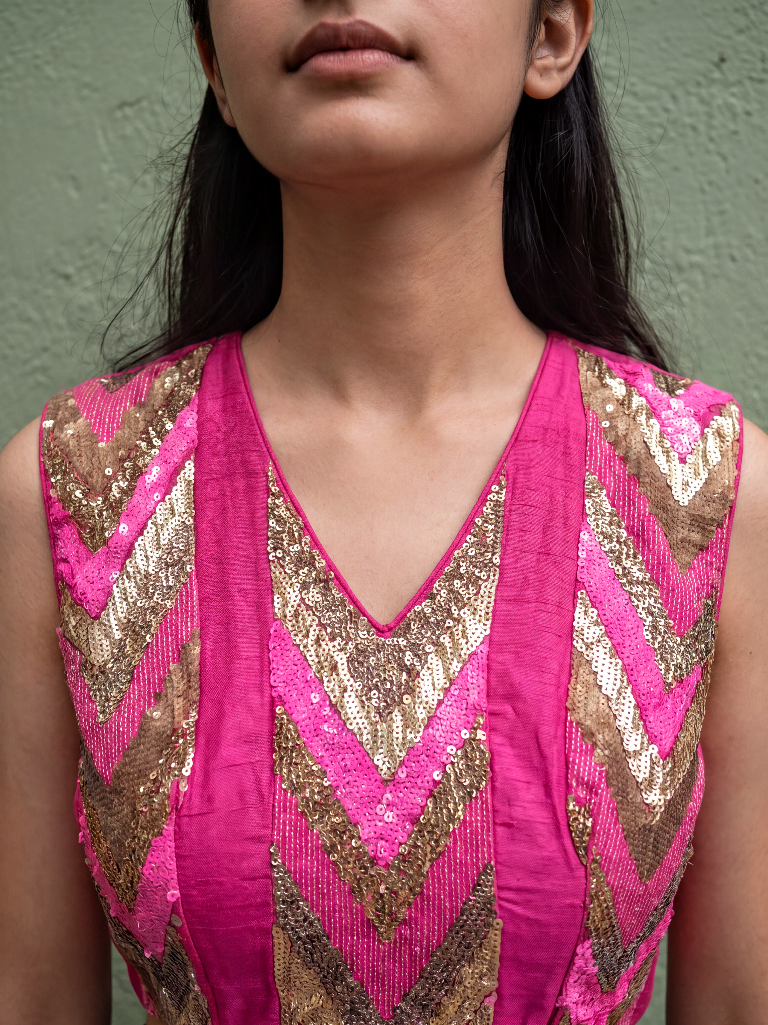 Pink Top and Blue Lahenga