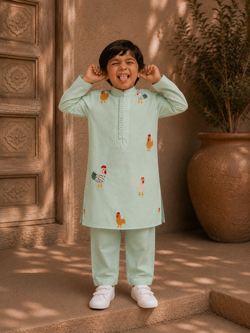 Mint Murga Embroidered Kurta Set