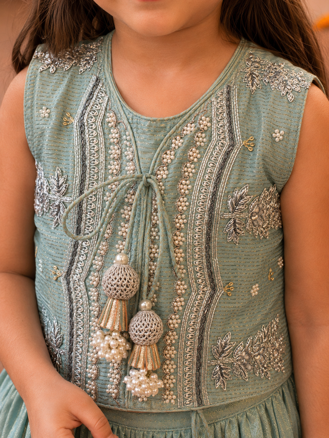 Sage green Tissue Lehenga