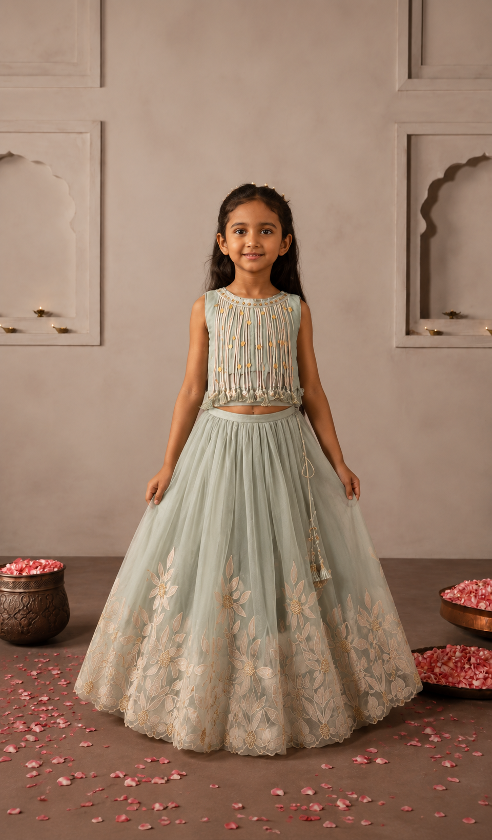 Mint Tassels Appliqué Lehenga
