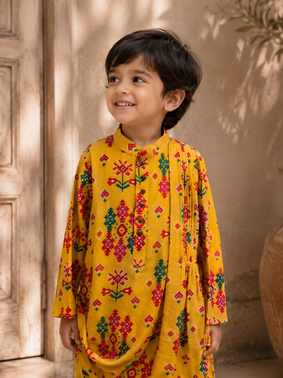 Yellow Patola Cowl Kurta Pyjama