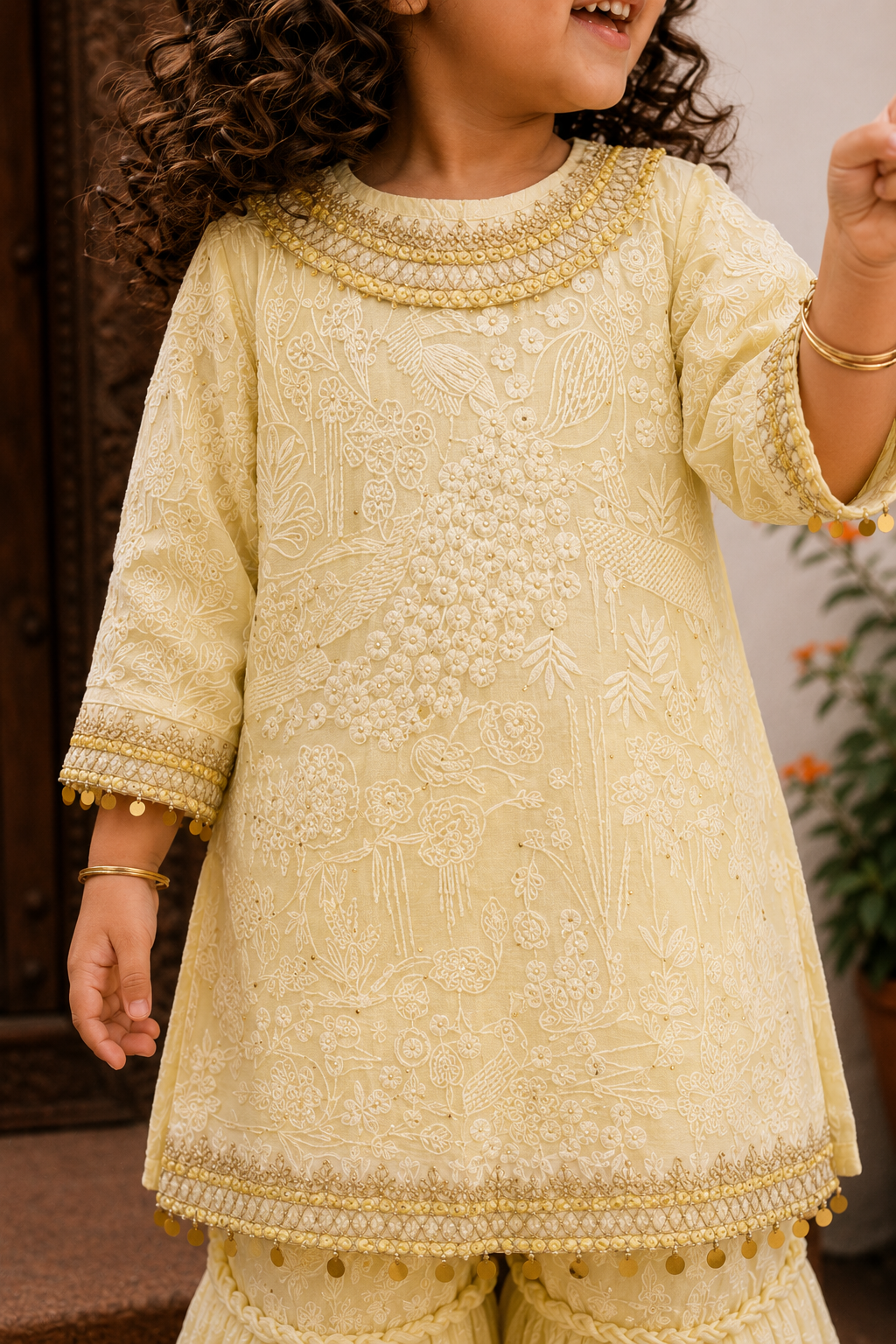 Baby Yellow Lakhnavi Kurta Set