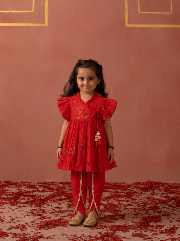 Red Lotus angrakha Kurta and Dhoti Pants