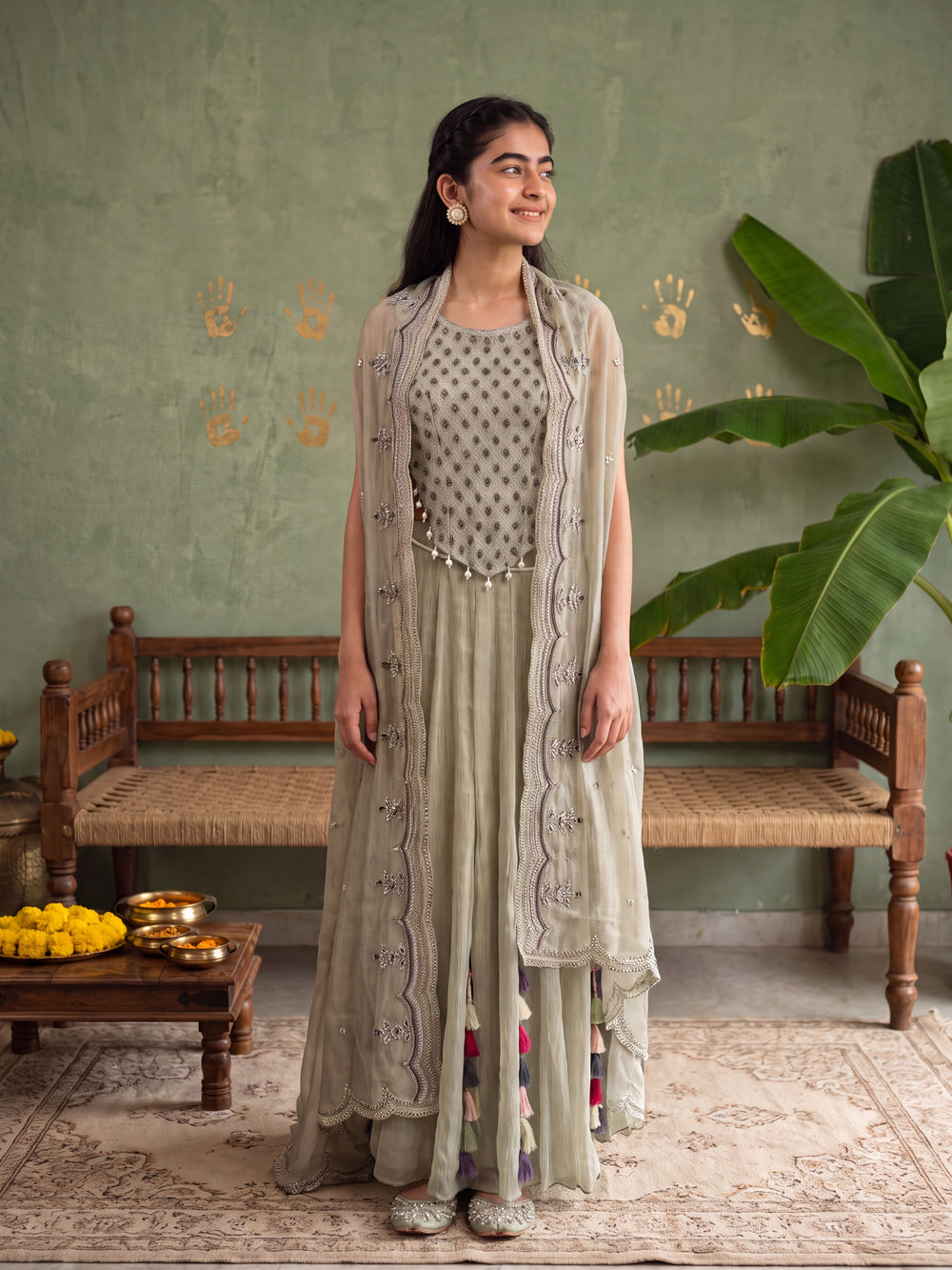 Pista Green Top Pants and Cape