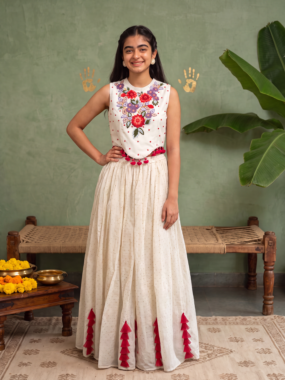 Cream Embroidered Top and Pants