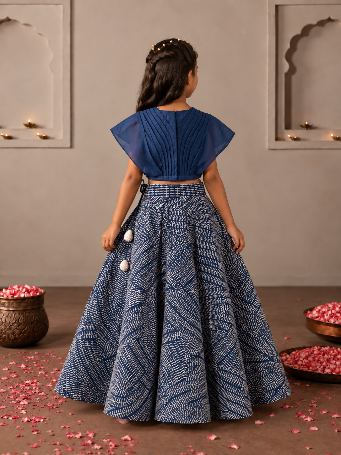 Blue Organza Blouse and Silver Zari Lehenga