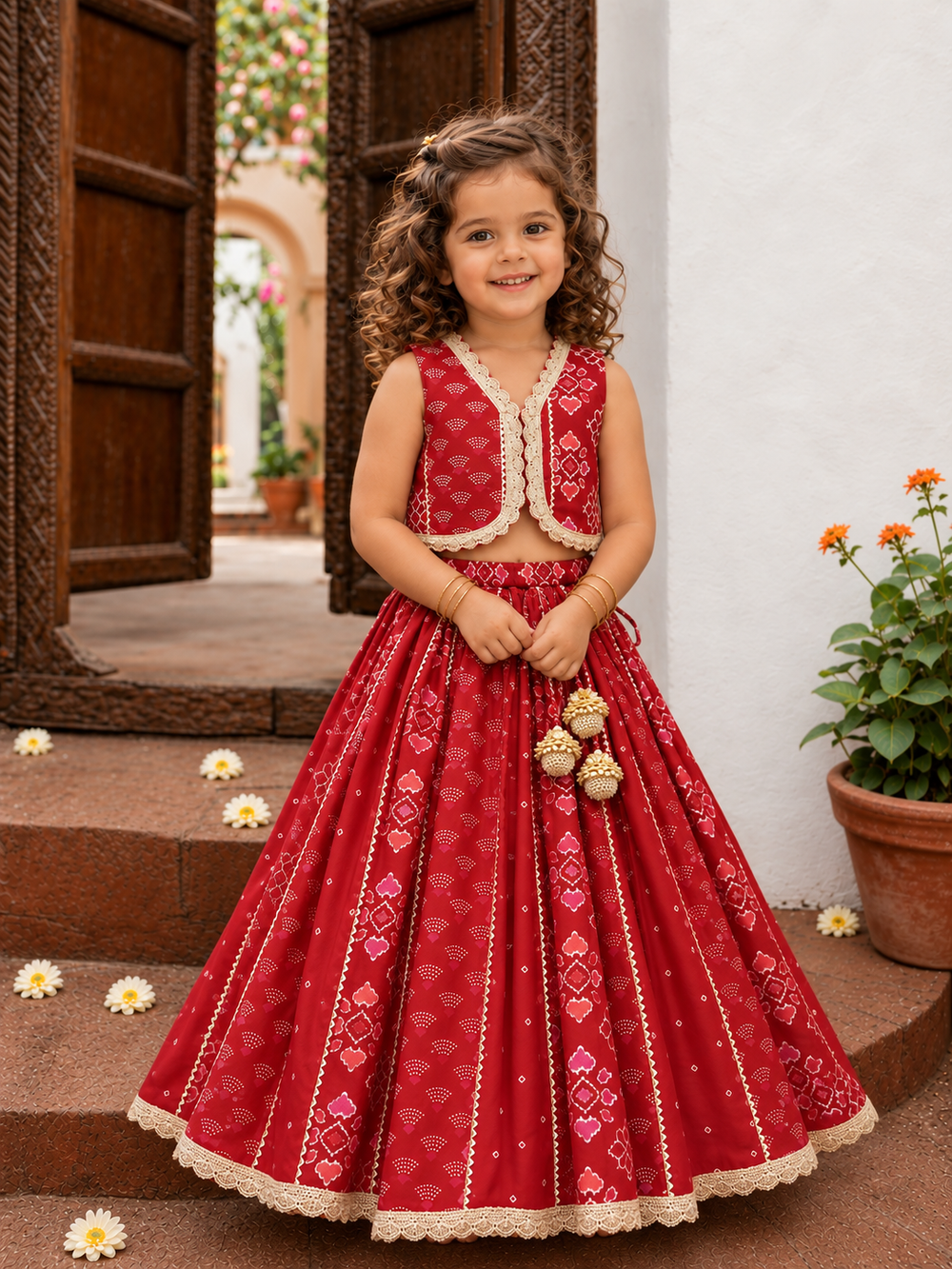 Red Gota Chanderi Lehenga