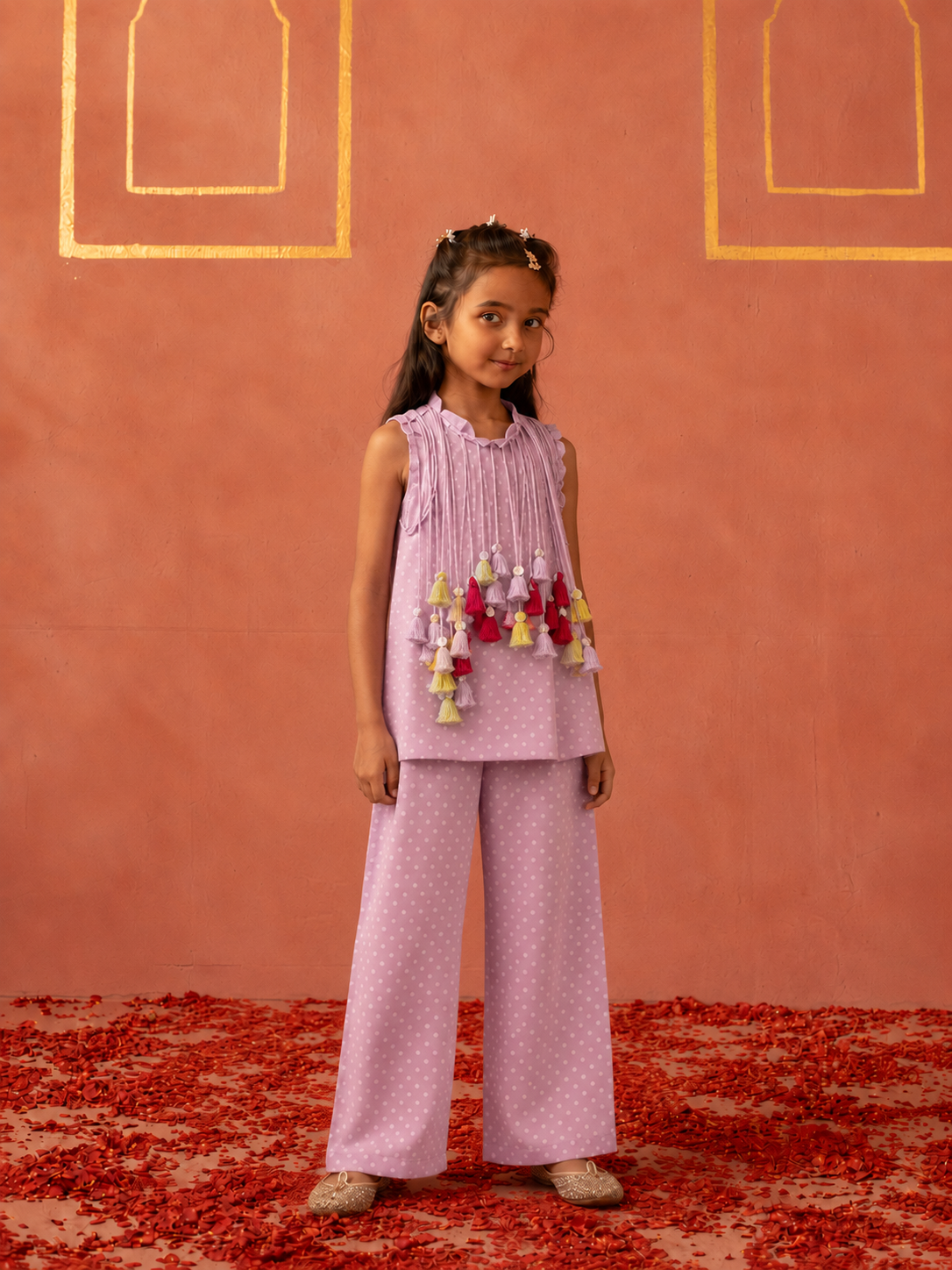 Lavender Polka Tassels Tunic and Pants