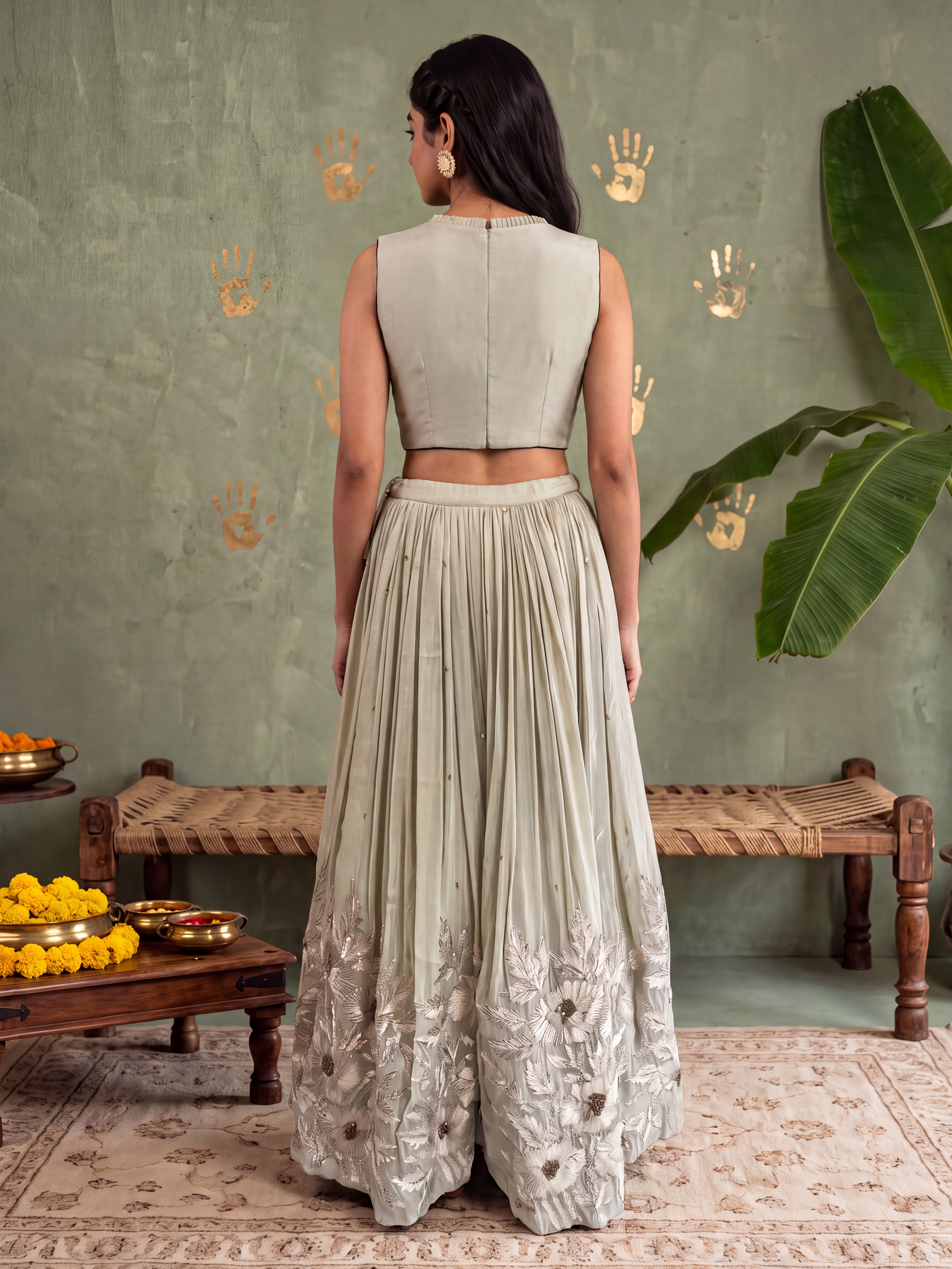 Pista Green Gota Tissue Lehenga