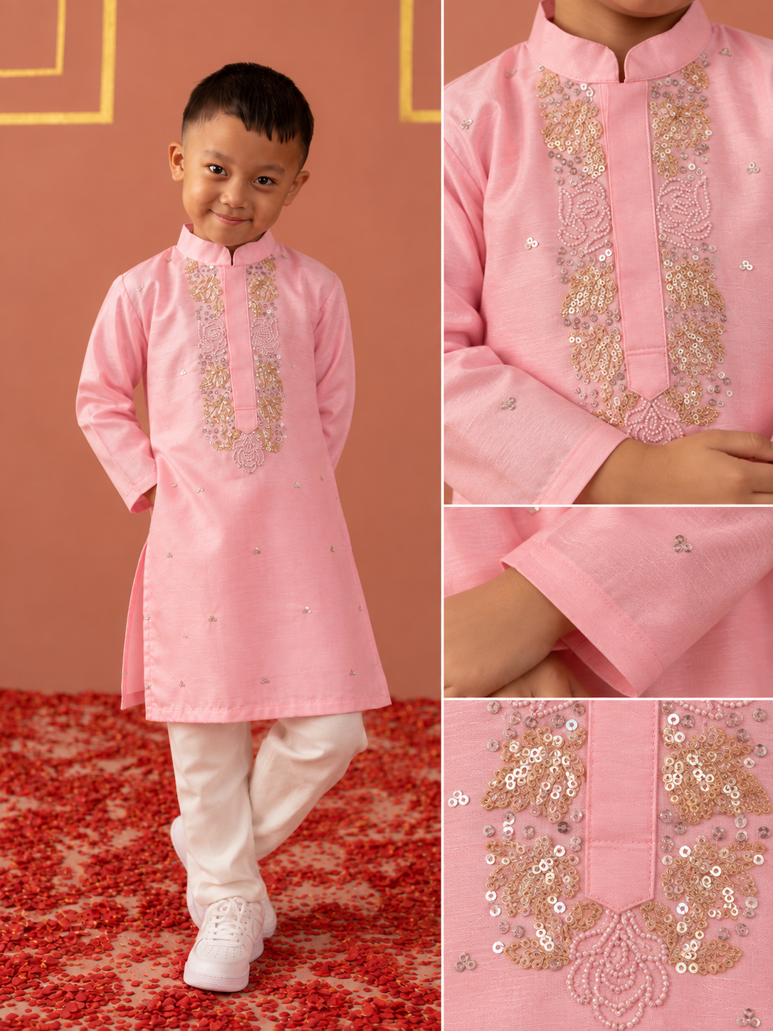 Pink Moti Embroidered Kurta Pj