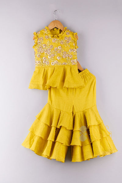 Sequence And Gota Flower Work Top And Layered Palazzo