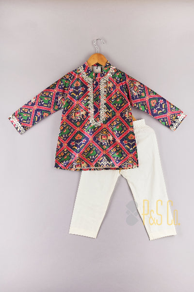 Navy  Patola Kurta With Pant