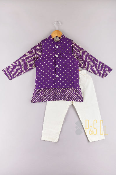 Purple Bundhaj  jacket Kurta and Pyjama