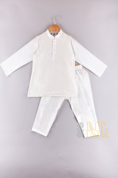 Red & White Lotus Bandi Kurta Set