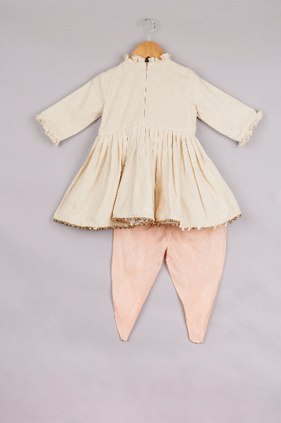 Off-White Cotton Embroidered Dhoti Set