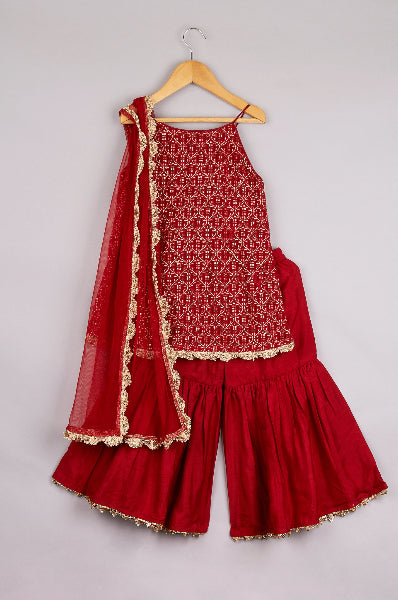 Embroidered Kurti With Palazzo And Dupatta