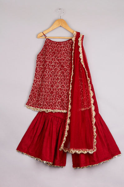 Embroidered Kurti With Palazzo And Dupatta
