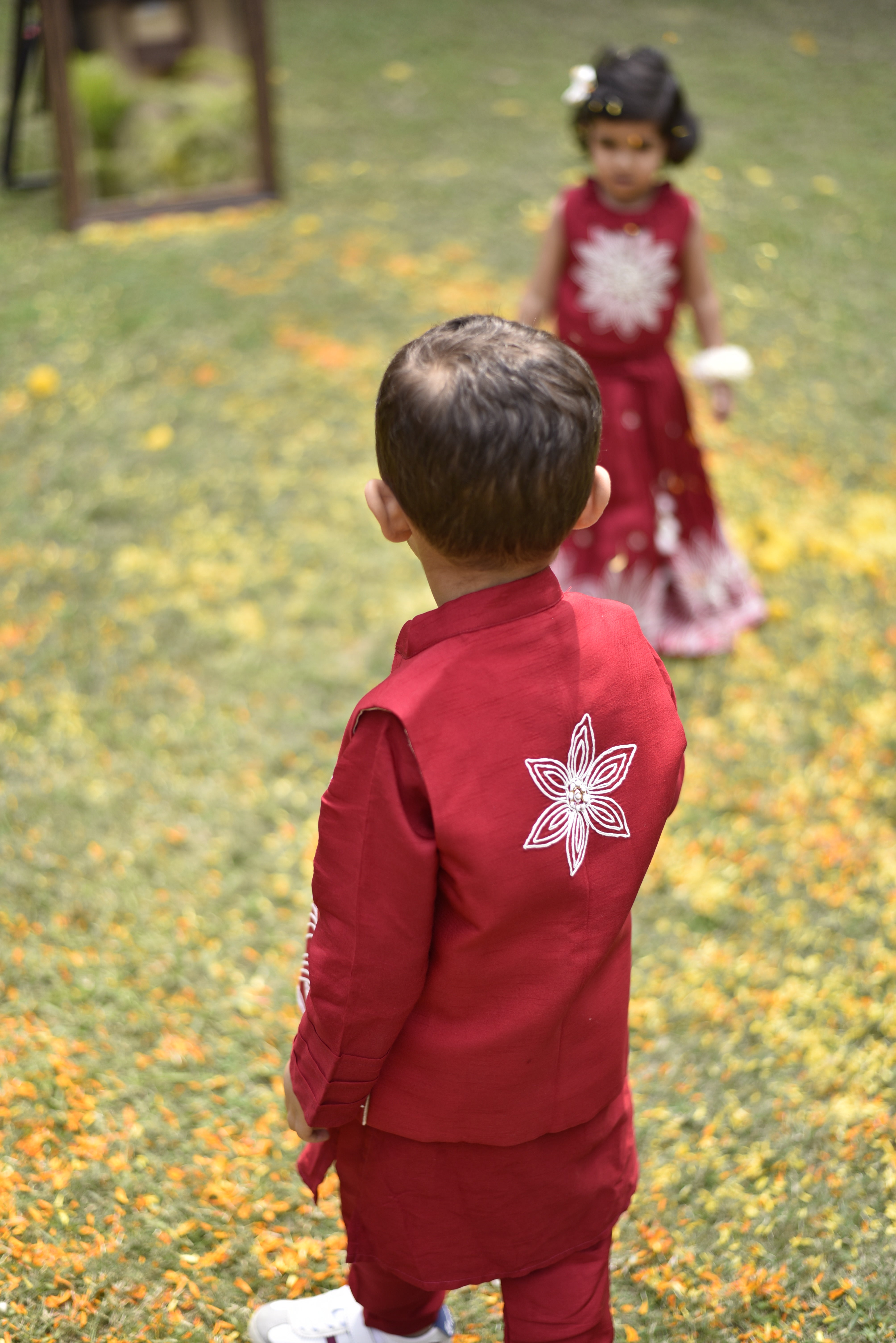 Kurta With Flower Embroidered Open Jacket With Pyjama