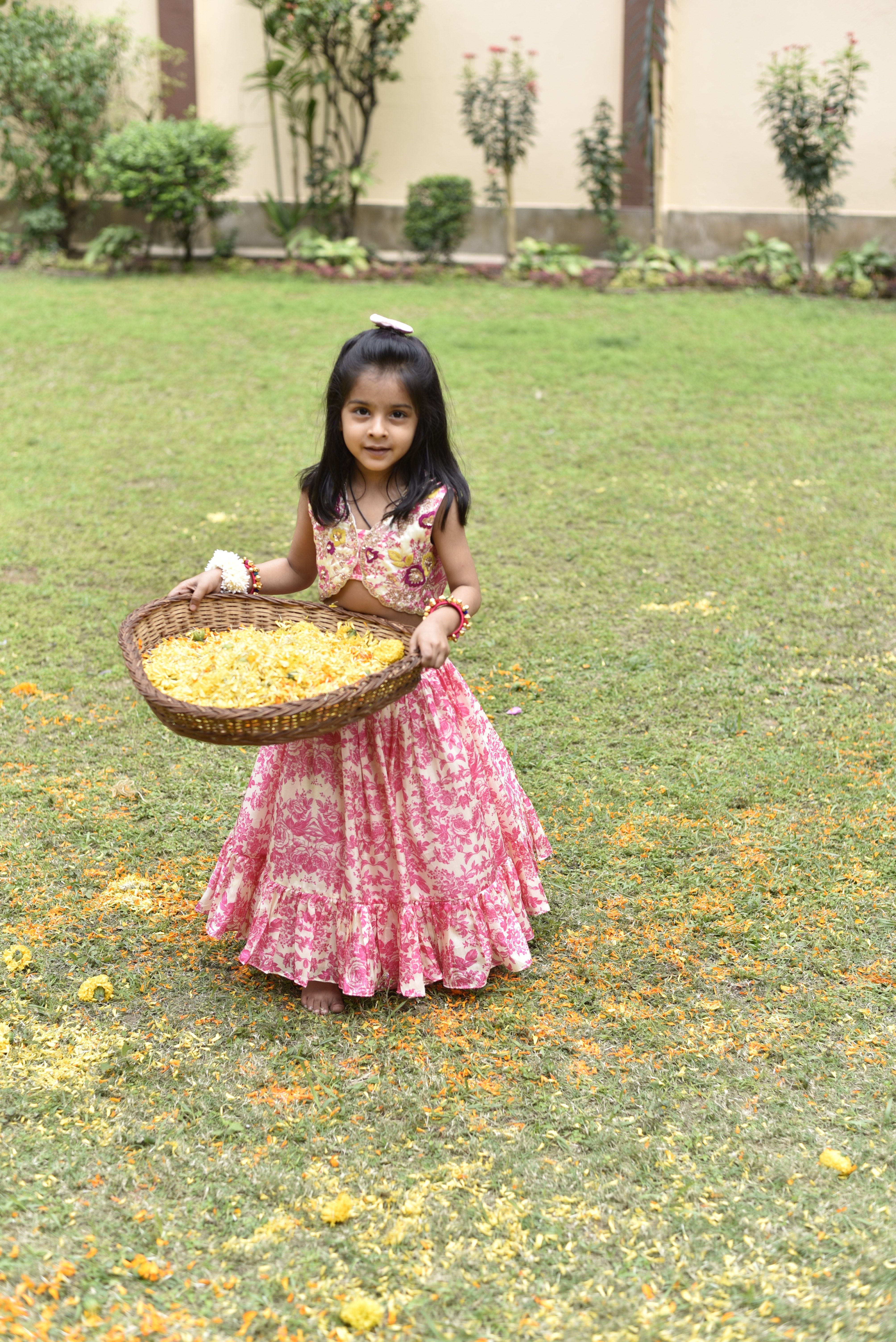 Sleeveless Pink Embroidered Top And Ruffle Hem Pink Lehenga