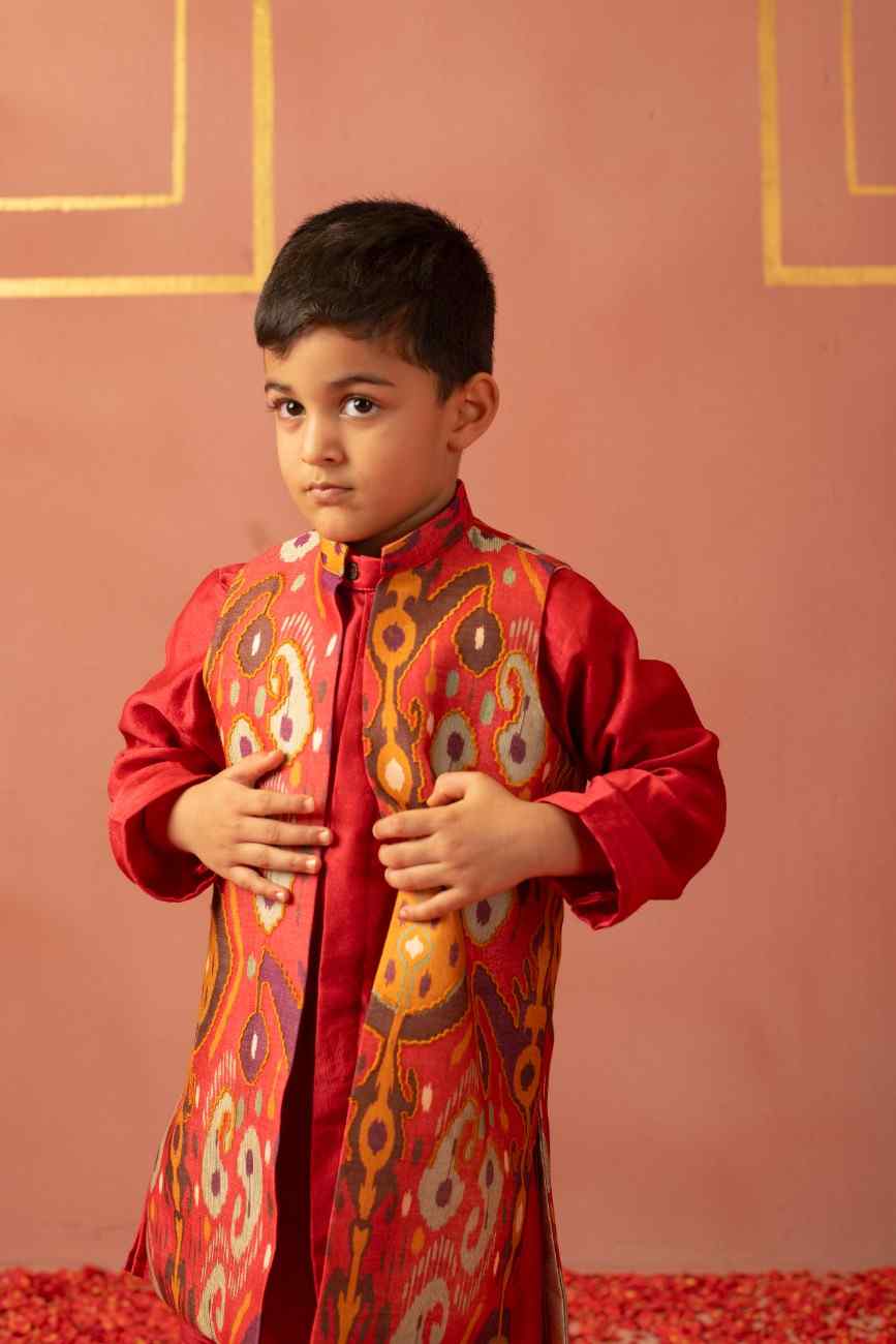 Red Printed Jacket Set