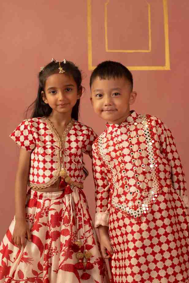Red Floral Top and Ghaghra
