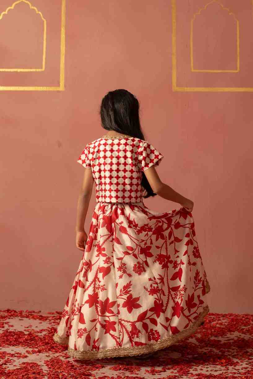 Red Floral Top and Ghaghra