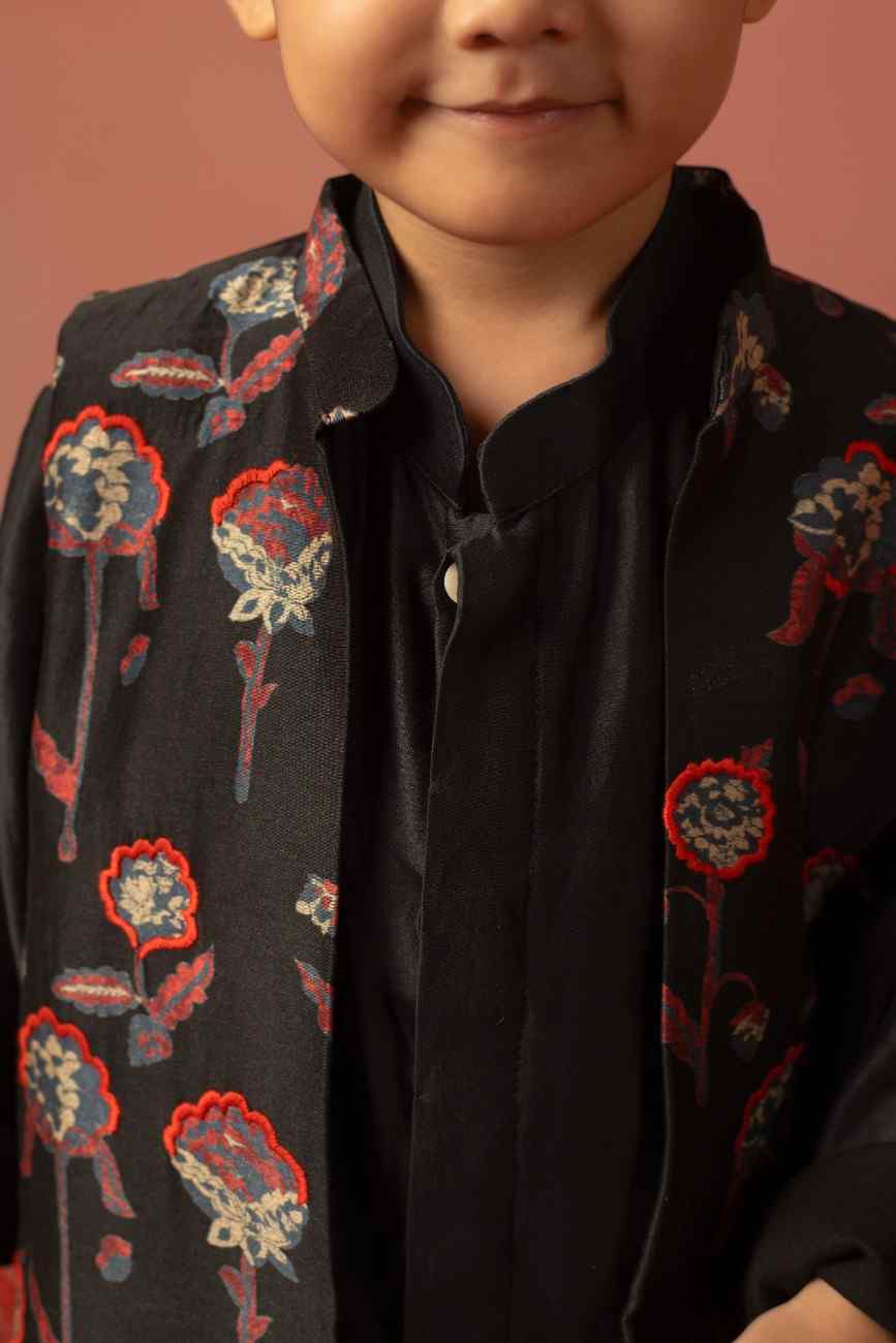Black Floral Jacket Set