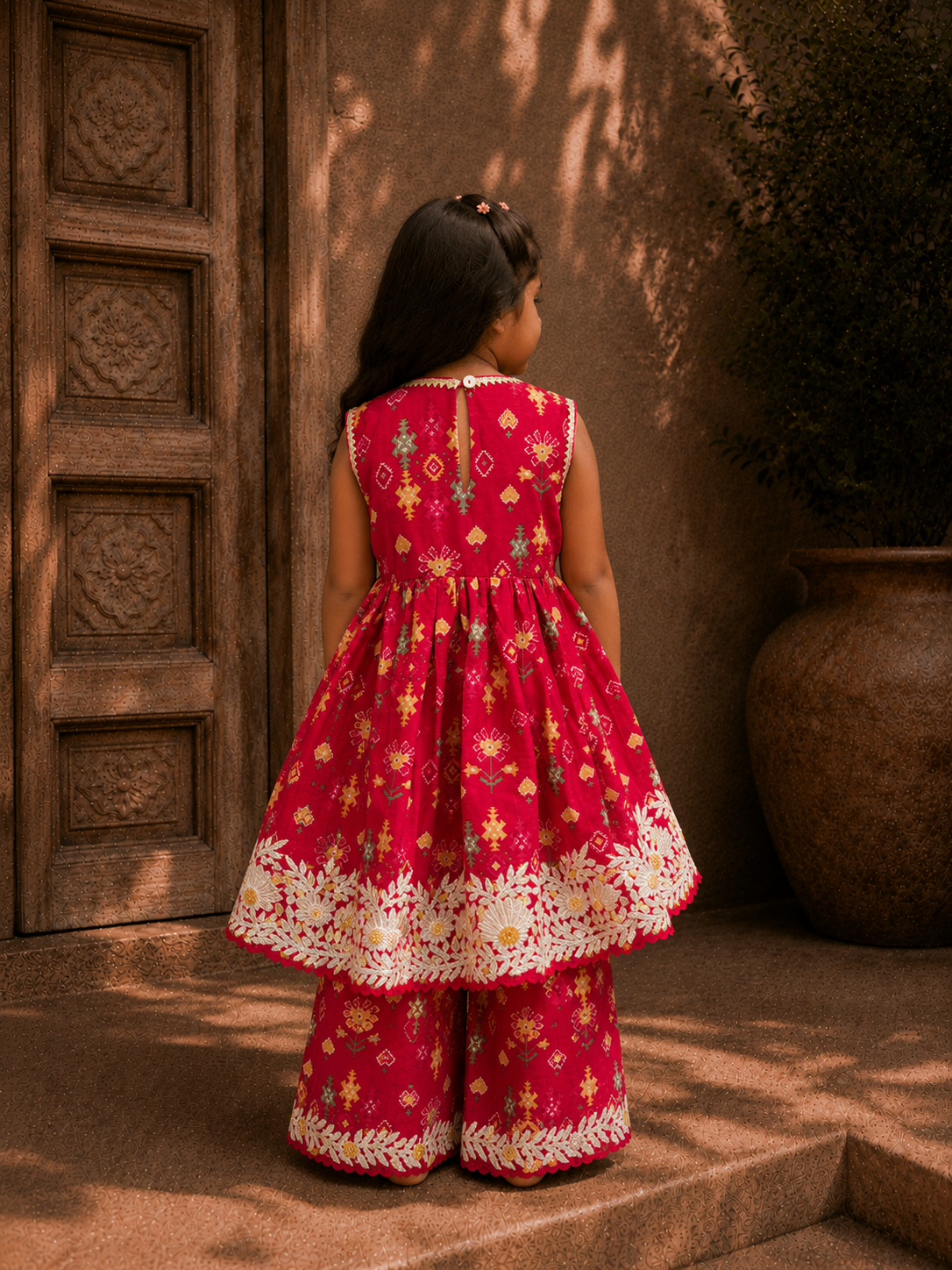 Red Patola Peplum and Pants