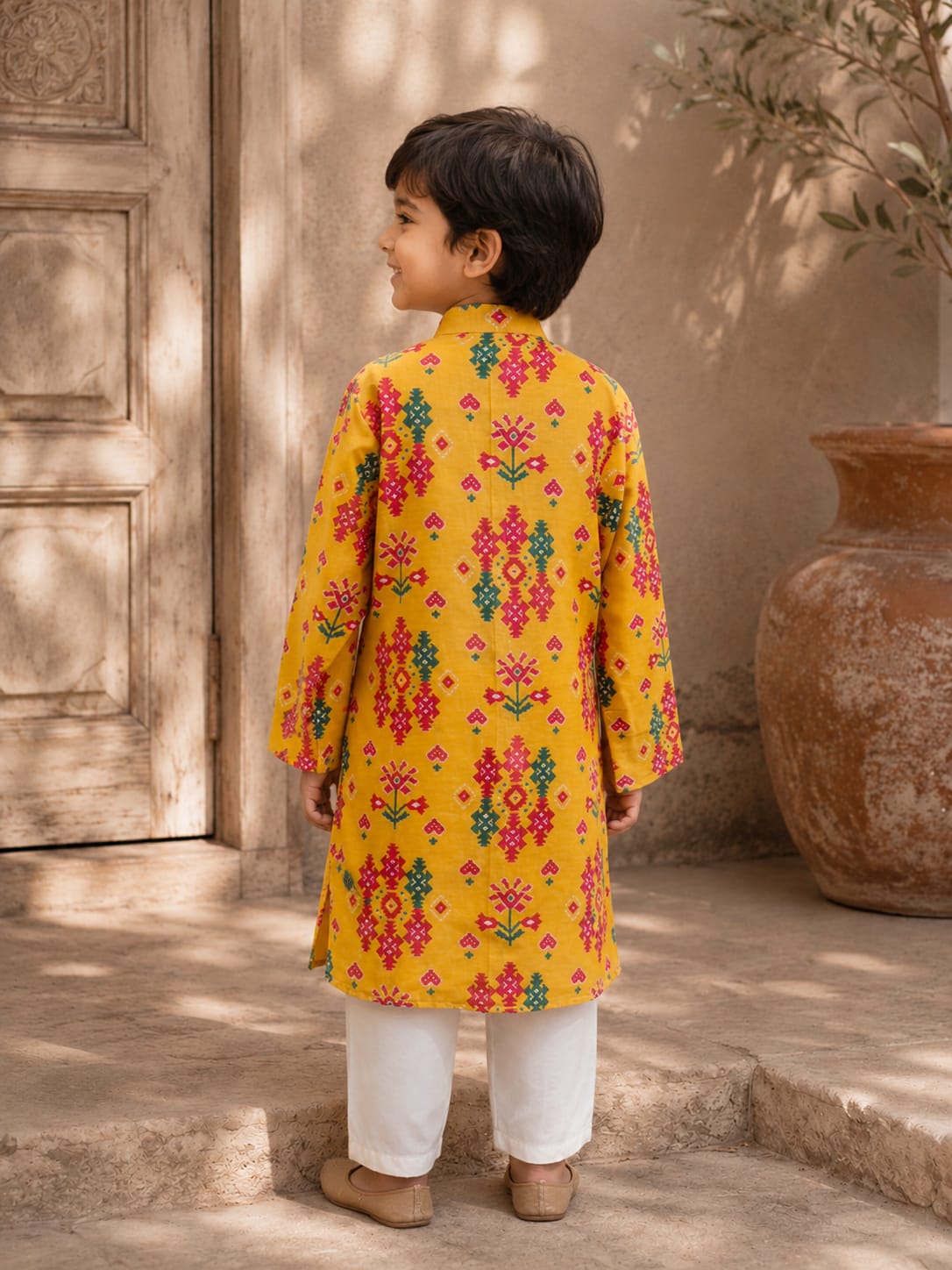 Yellow Patola Cowl Kurta Pyjama