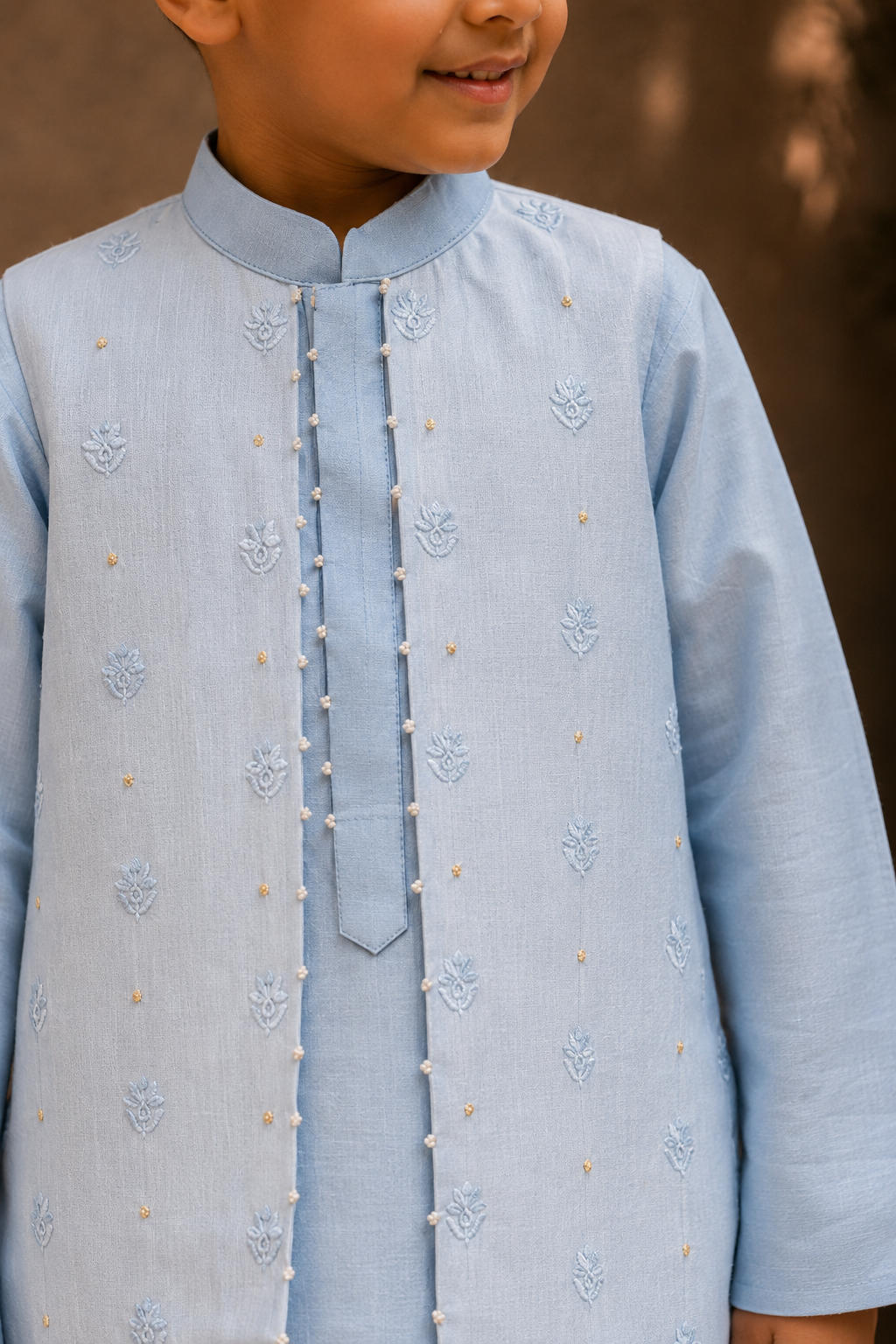 Blue Lakhnavi Attached Jacket Set