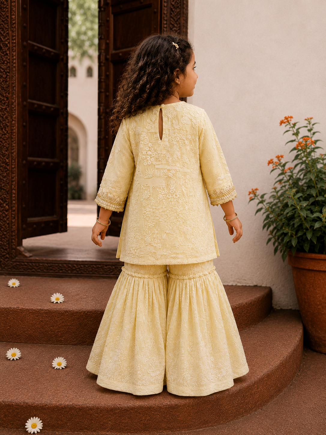 Baby Yellow Lakhnavi Kurta Set
